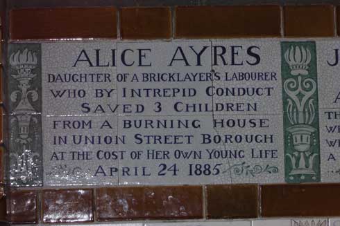 The plaque to Alice Ayres in Postmans Park in the City of London.