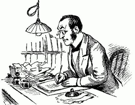 An image of a man at a desk writing.