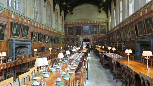 The dining hall at Christchurch, Oxford.