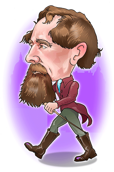 An image of Charles Dickens walking.