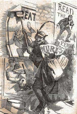 A sinister figure putting up posters on the Jack the Ripper murders.