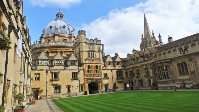 A view of the Radcliffe Camera over the buildings of Brasenose College in Oxford.