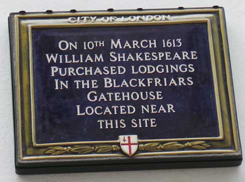 The plaque marking the site of Shakespeare's lodgings.