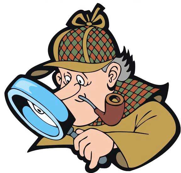 Sherlock Holmes with a magnifying glass.