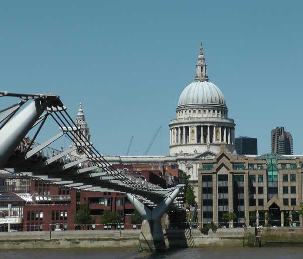 A view of St Paul's Cathedral seen across the Millennium Bridge.
